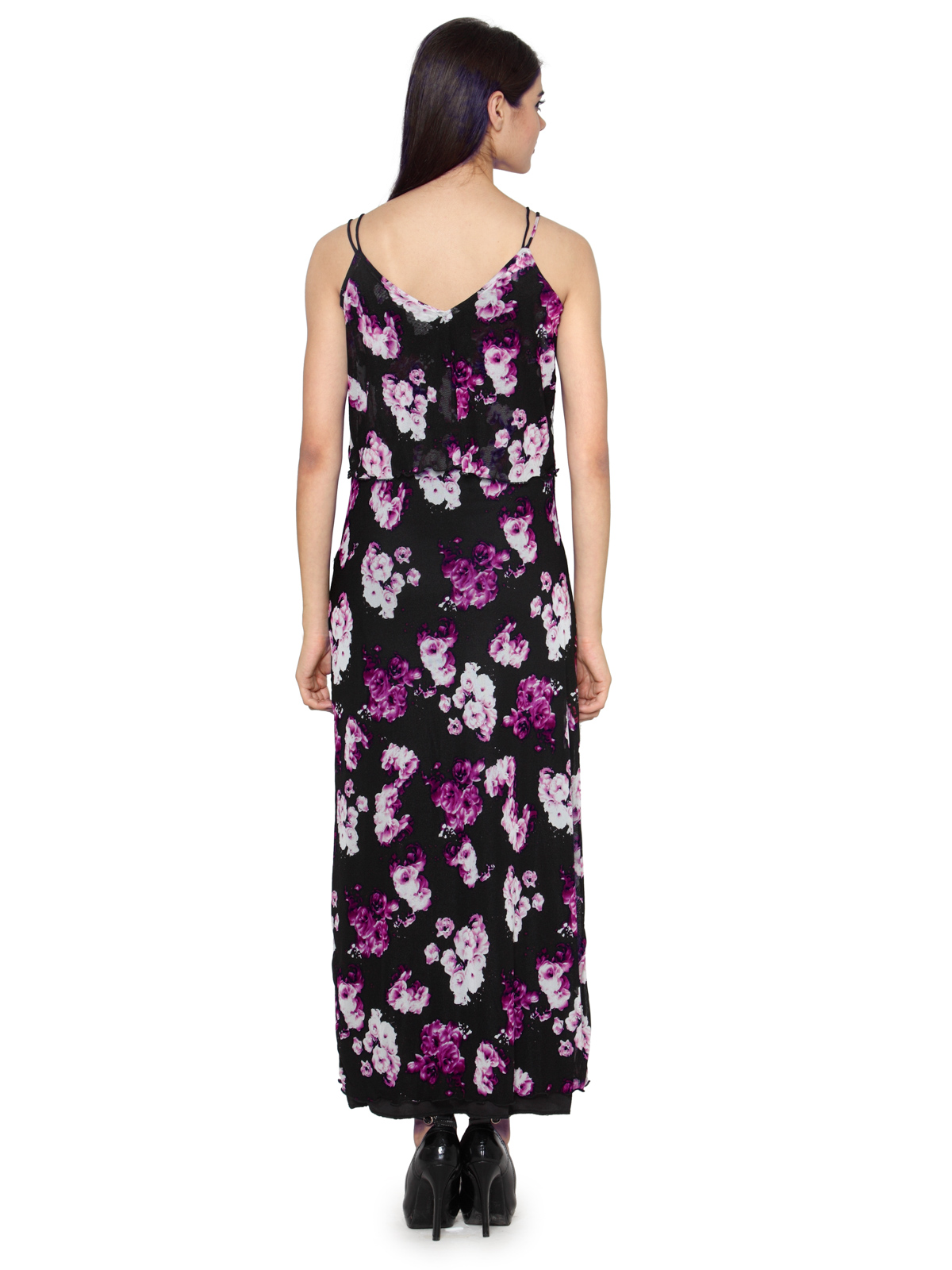 Keep it Classy Black and Violet printed maxi dress